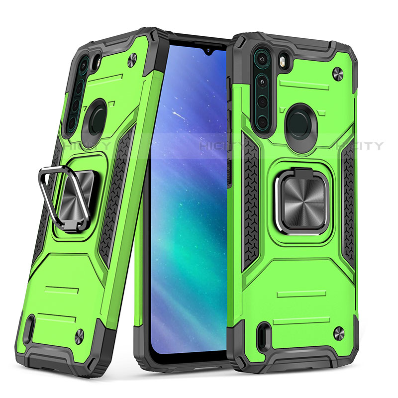 Funda Bumper Silicona y Plastico Mate Carcasa con Magnetico Anillo de dedo Soporte S01 para Motorola Moto One Fusion Menta Verde