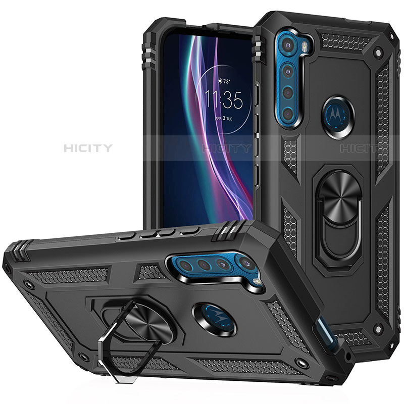 Funda Bumper Silicona y Plastico Mate Carcasa con Magnetico Anillo de dedo Soporte S01 para Motorola Moto One Fusion Plus