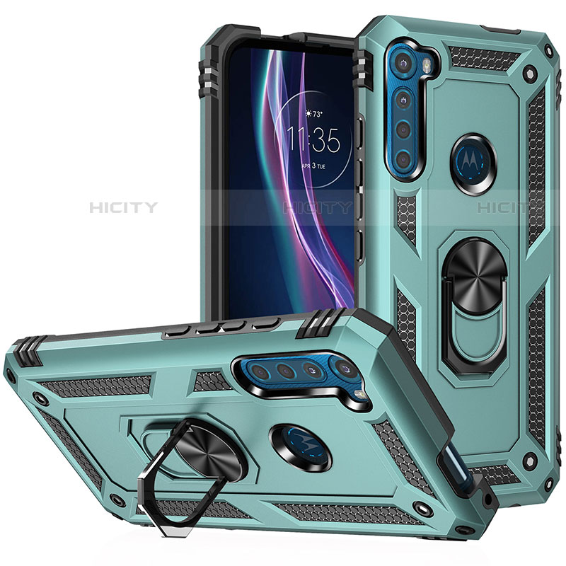 Funda Bumper Silicona y Plastico Mate Carcasa con Magnetico Anillo de dedo Soporte S01 para Motorola Moto One Fusion Plus