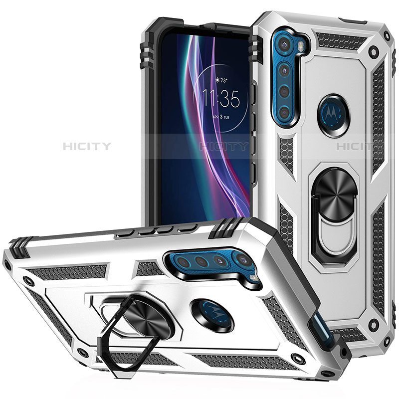 Funda Bumper Silicona y Plastico Mate Carcasa con Magnetico Anillo de dedo Soporte S01 para Motorola Moto One Fusion Plus