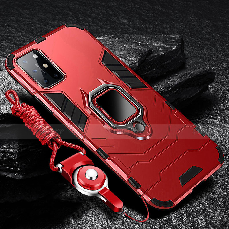 Funda Bumper Silicona y Plastico Mate Carcasa con Magnetico Anillo de dedo Soporte S01 para OnePlus 8T 5G Rojo