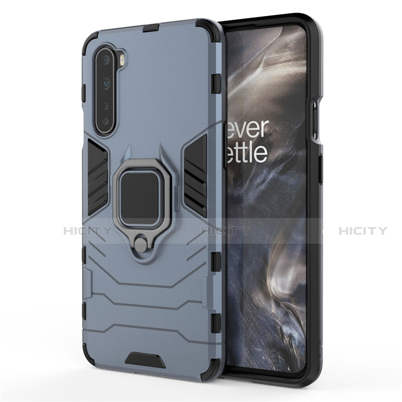 Funda Bumper Silicona y Plastico Mate Carcasa con Magnetico Anillo de dedo Soporte S01 para OnePlus Nord Azul