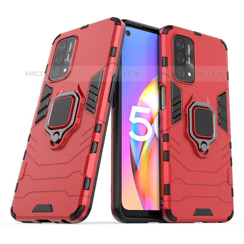 Funda Bumper Silicona y Plastico Mate Carcasa con Magnetico Anillo de dedo Soporte S01 para OnePlus Nord N200 5G Rojo