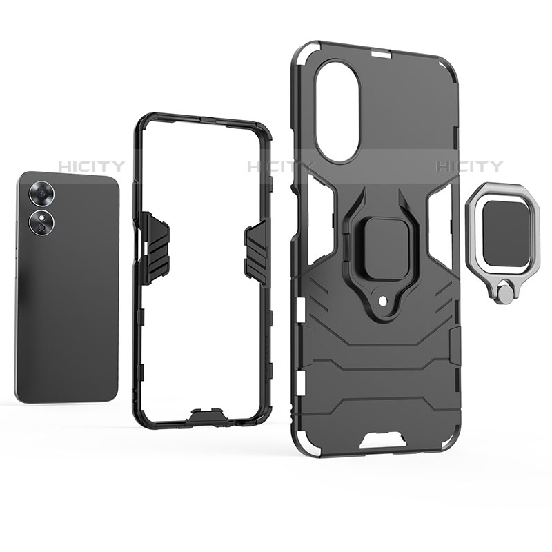 Funda Bumper Silicona y Plastico Mate Carcasa con Magnetico Anillo de dedo Soporte S01 para Oppo A17