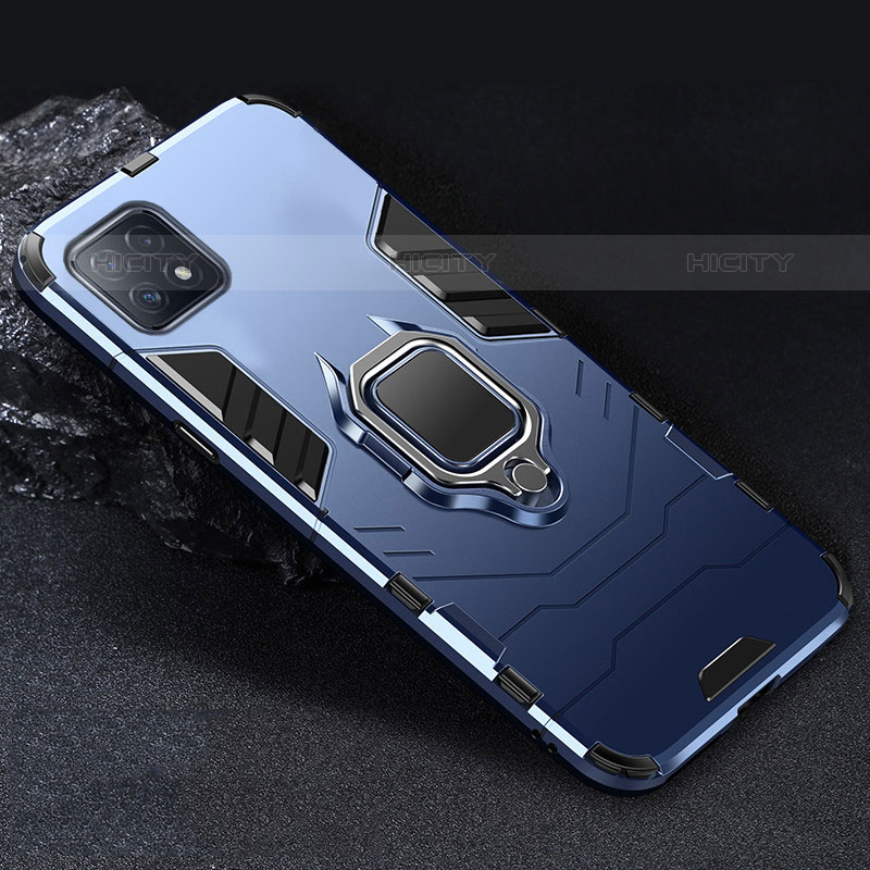 Funda Bumper Silicona y Plastico Mate Carcasa con Magnetico Anillo de dedo Soporte S01 para Oppo A53 5G Azul