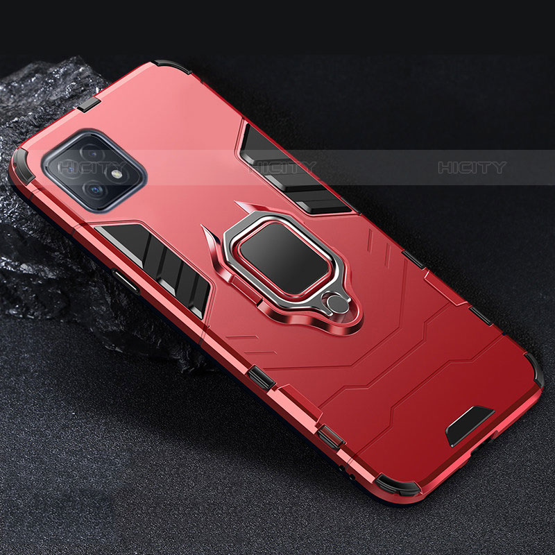 Funda Bumper Silicona y Plastico Mate Carcasa con Magnetico Anillo de dedo Soporte S01 para Oppo A53 5G Rojo