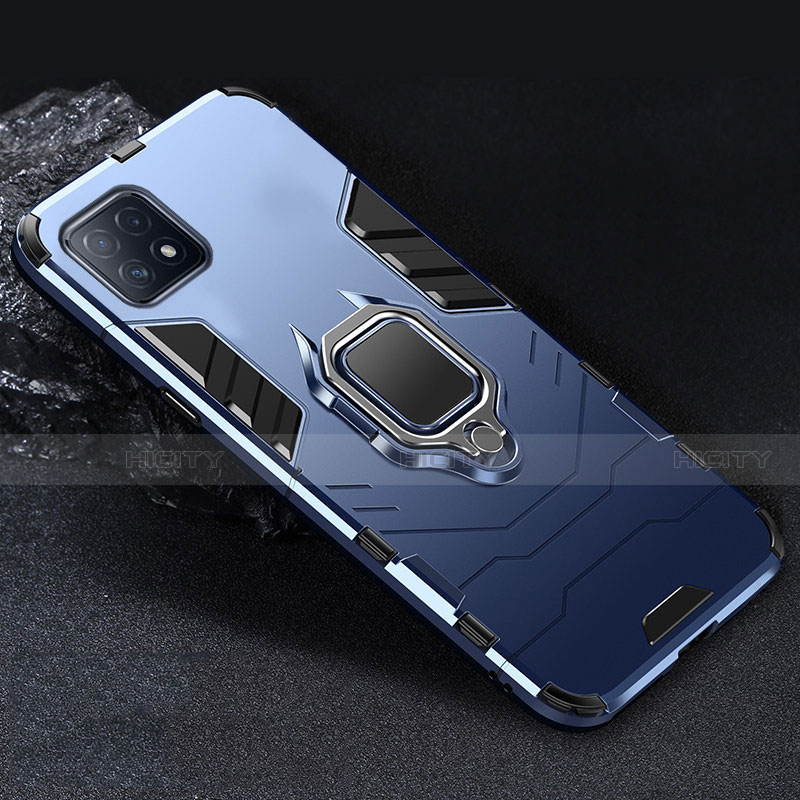 Funda Bumper Silicona y Plastico Mate Carcasa con Magnetico Anillo de dedo Soporte S01 para Oppo A72 5G Azul