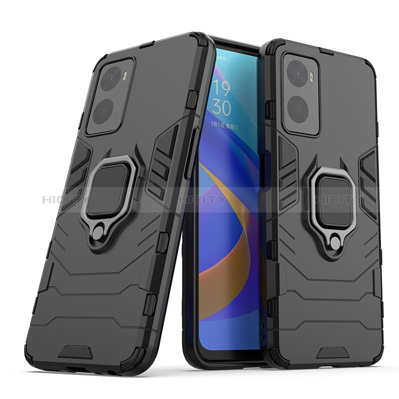 Funda Bumper Silicona y Plastico Mate Carcasa con Magnetico Anillo de dedo Soporte S01 para Oppo A96 4G