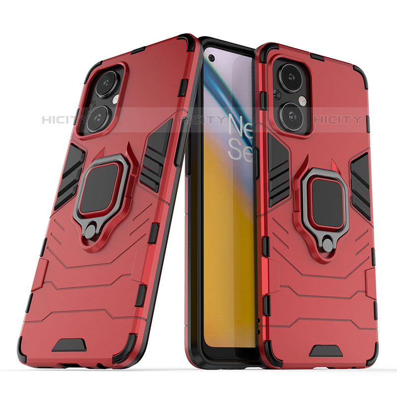 Funda Bumper Silicona y Plastico Mate Carcasa con Magnetico Anillo de dedo Soporte S01 para Oppo F21 Pro 5G Rojo