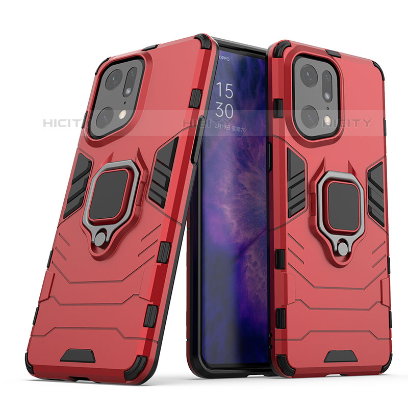 Funda Bumper Silicona y Plastico Mate Carcasa con Magnetico Anillo de dedo Soporte S01 para Oppo Find X5 Pro 5G