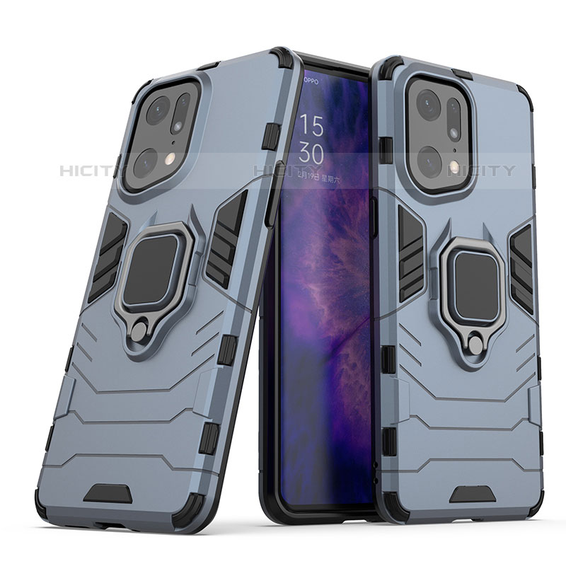 Funda Bumper Silicona y Plastico Mate Carcasa con Magnetico Anillo de dedo Soporte S01 para Oppo Find X5 Pro 5G