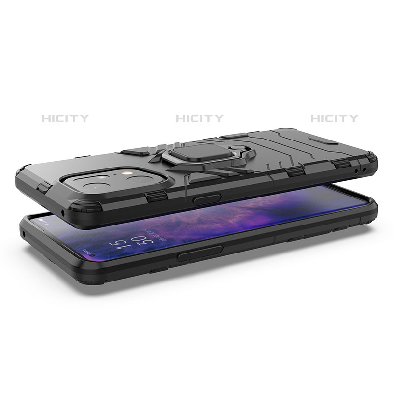 Funda Bumper Silicona y Plastico Mate Carcasa con Magnetico Anillo de dedo Soporte S01 para Oppo Find X5 Pro 5G