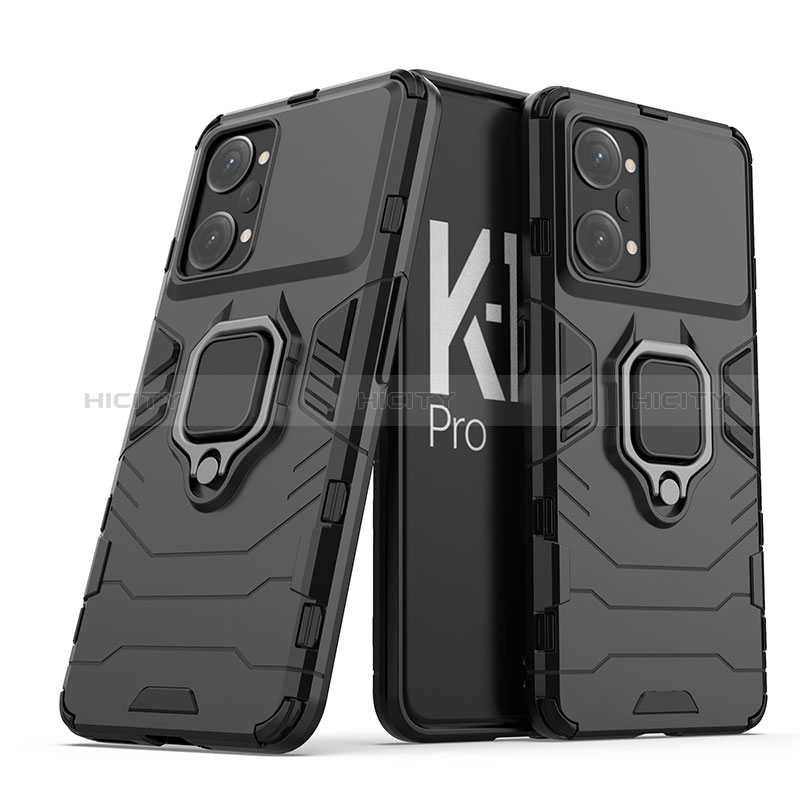 Funda Bumper Silicona y Plastico Mate Carcasa con Magnetico Anillo de dedo Soporte S01 para Oppo K10 Pro 5G