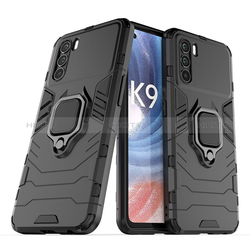 Funda Bumper Silicona y Plastico Mate Carcasa con Magnetico Anillo de dedo Soporte S01 para Oppo K9 Pro 5G