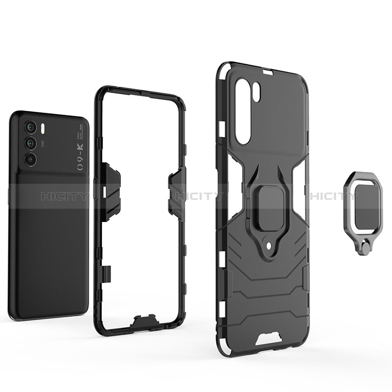 Funda Bumper Silicona y Plastico Mate Carcasa con Magnetico Anillo de dedo Soporte S01 para Oppo K9 Pro 5G