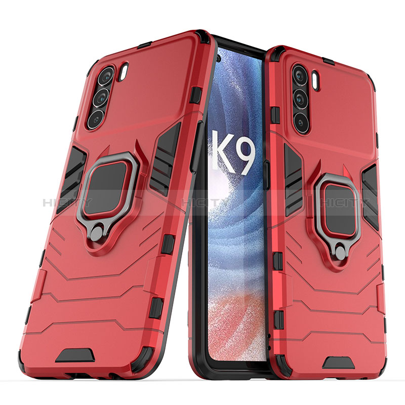 Funda Bumper Silicona y Plastico Mate Carcasa con Magnetico Anillo de dedo Soporte S01 para Oppo K9 Pro 5G Rojo