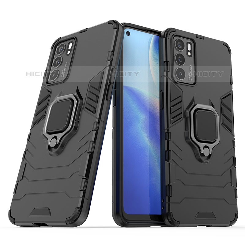 Funda Bumper Silicona y Plastico Mate Carcasa con Magnetico Anillo de dedo Soporte S01 para Oppo Reno6 5G