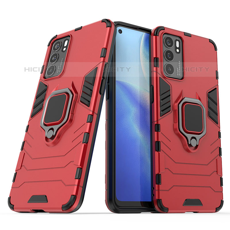 Funda Bumper Silicona y Plastico Mate Carcasa con Magnetico Anillo de dedo Soporte S01 para Oppo Reno6 5G