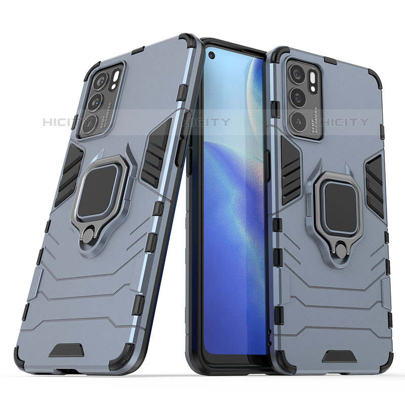 Funda Bumper Silicona y Plastico Mate Carcasa con Magnetico Anillo de dedo Soporte S01 para Oppo Reno6 5G