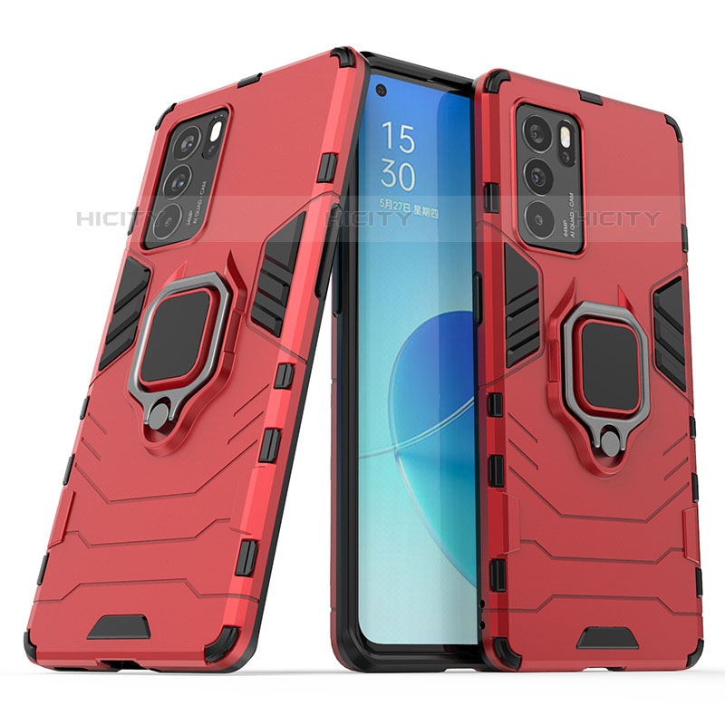 Funda Bumper Silicona y Plastico Mate Carcasa con Magnetico Anillo de dedo Soporte S01 para Oppo Reno6 Pro 5G India