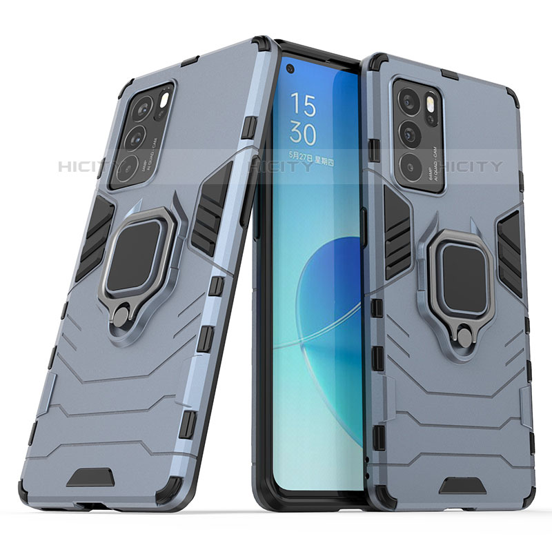 Funda Bumper Silicona y Plastico Mate Carcasa con Magnetico Anillo de dedo Soporte S01 para Oppo Reno6 Pro 5G India