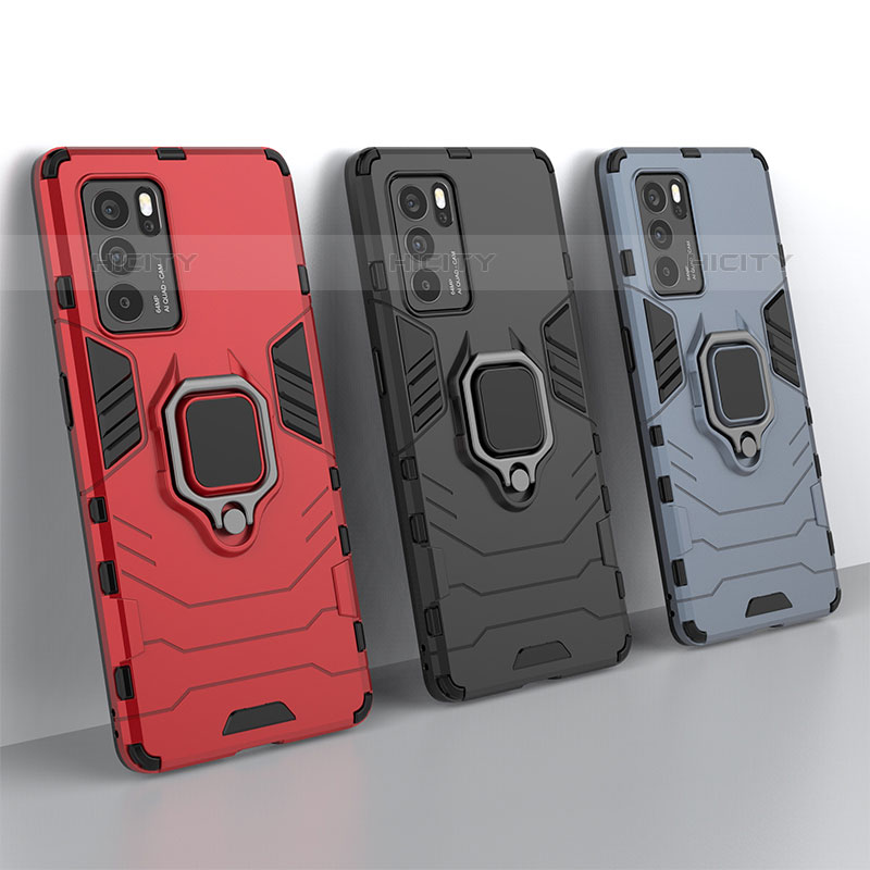 Funda Bumper Silicona y Plastico Mate Carcasa con Magnetico Anillo de dedo Soporte S01 para Oppo Reno6 Pro 5G India