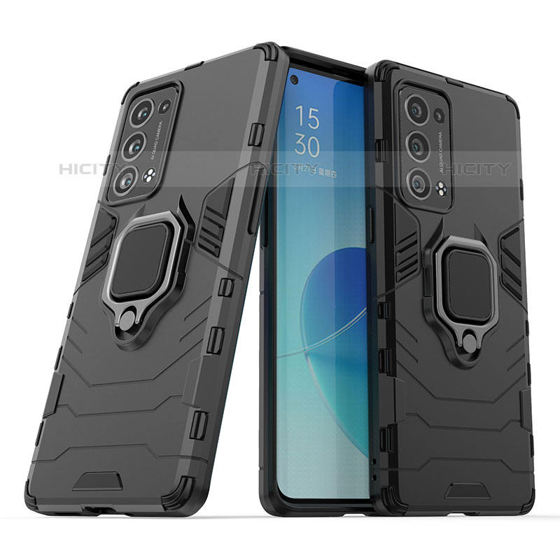 Funda Bumper Silicona y Plastico Mate Carcasa con Magnetico Anillo de dedo Soporte S01 para Oppo Reno6 Pro+ Plus 5G