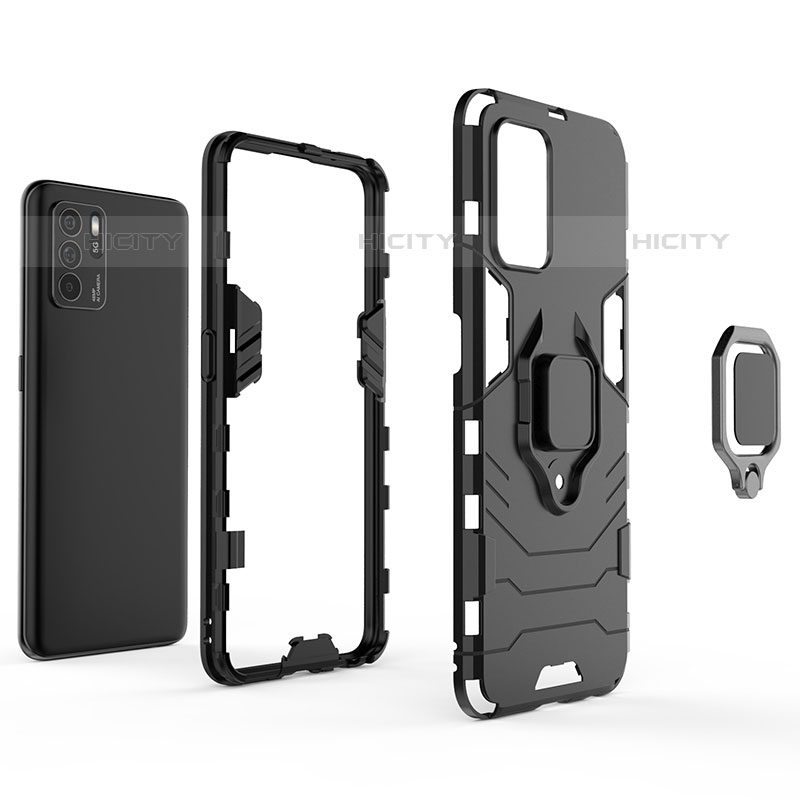 Funda Bumper Silicona y Plastico Mate Carcasa con Magnetico Anillo de dedo Soporte S01 para Oppo Reno6 Z 5G