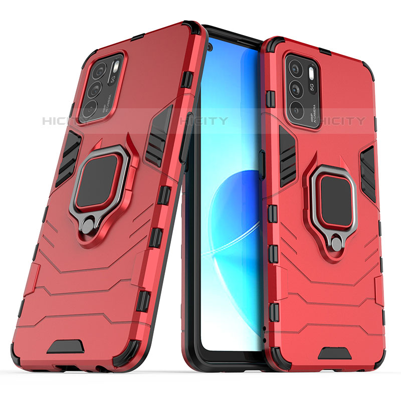 Funda Bumper Silicona y Plastico Mate Carcasa con Magnetico Anillo de dedo Soporte S01 para Oppo Reno6 Z 5G Rojo