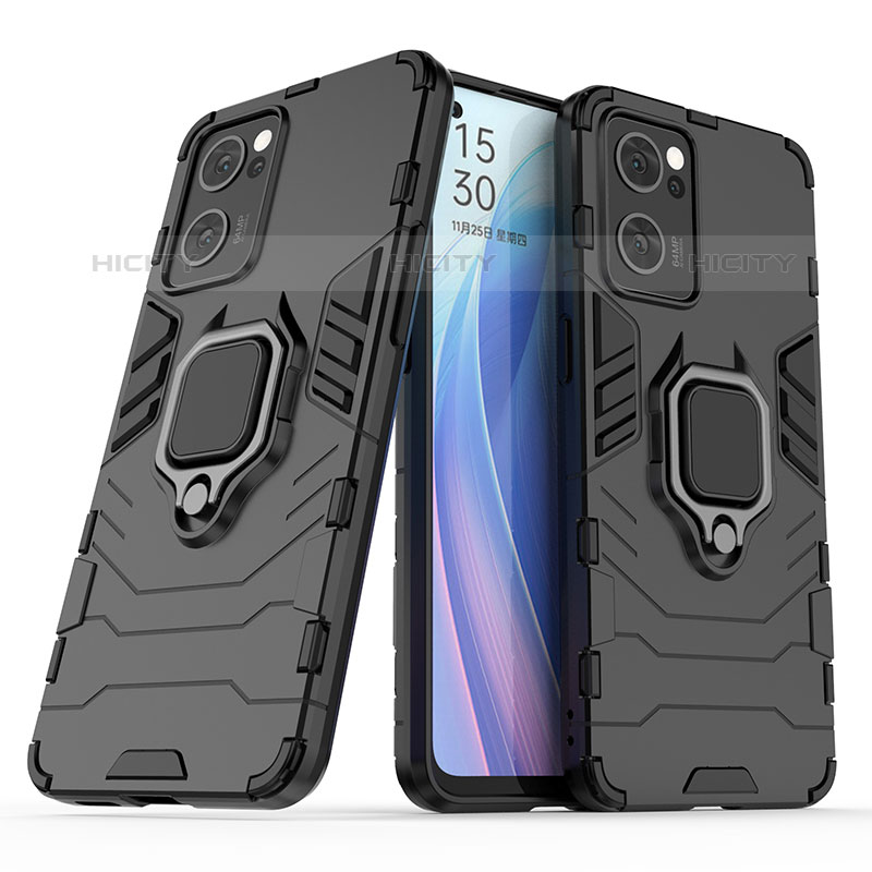 Funda Bumper Silicona y Plastico Mate Carcasa con Magnetico Anillo de dedo Soporte S01 para Oppo Reno7 5G