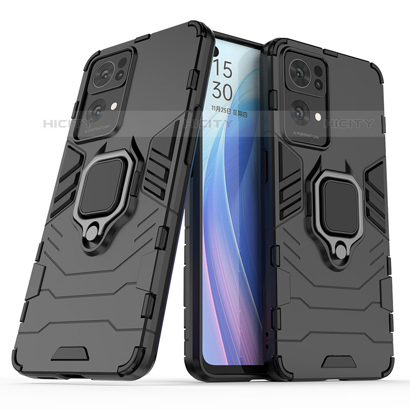 Funda Bumper Silicona y Plastico Mate Carcasa con Magnetico Anillo de dedo Soporte S01 para Oppo Reno7 Pro 5G