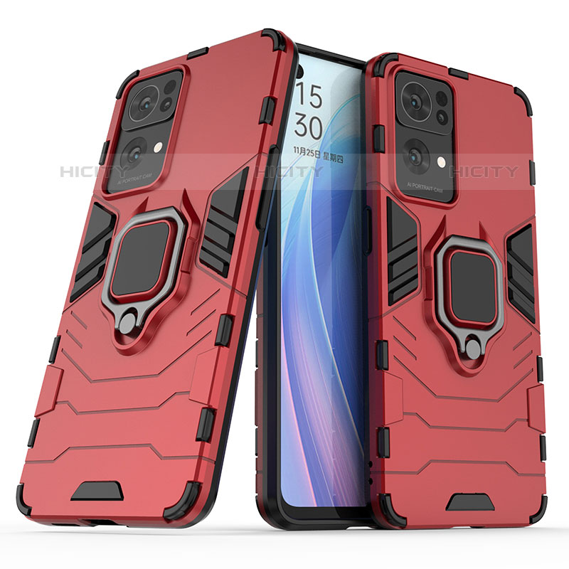 Funda Bumper Silicona y Plastico Mate Carcasa con Magnetico Anillo de dedo Soporte S01 para Oppo Reno7 Pro 5G