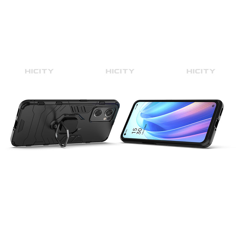 Funda Bumper Silicona y Plastico Mate Carcasa con Magnetico Anillo de dedo Soporte S01 para Oppo Reno7 SE 5G