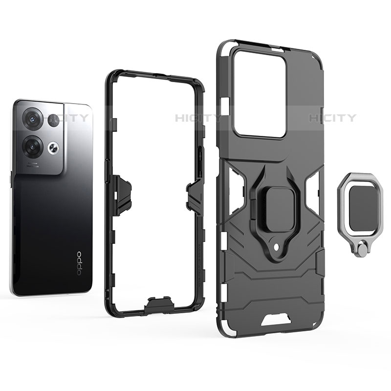 Funda Bumper Silicona y Plastico Mate Carcasa con Magnetico Anillo de dedo Soporte S01 para Oppo Reno8 Pro 5G