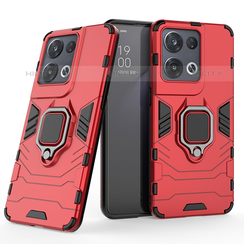 Funda Bumper Silicona y Plastico Mate Carcasa con Magnetico Anillo de dedo Soporte S01 para Oppo Reno9 5G Rojo