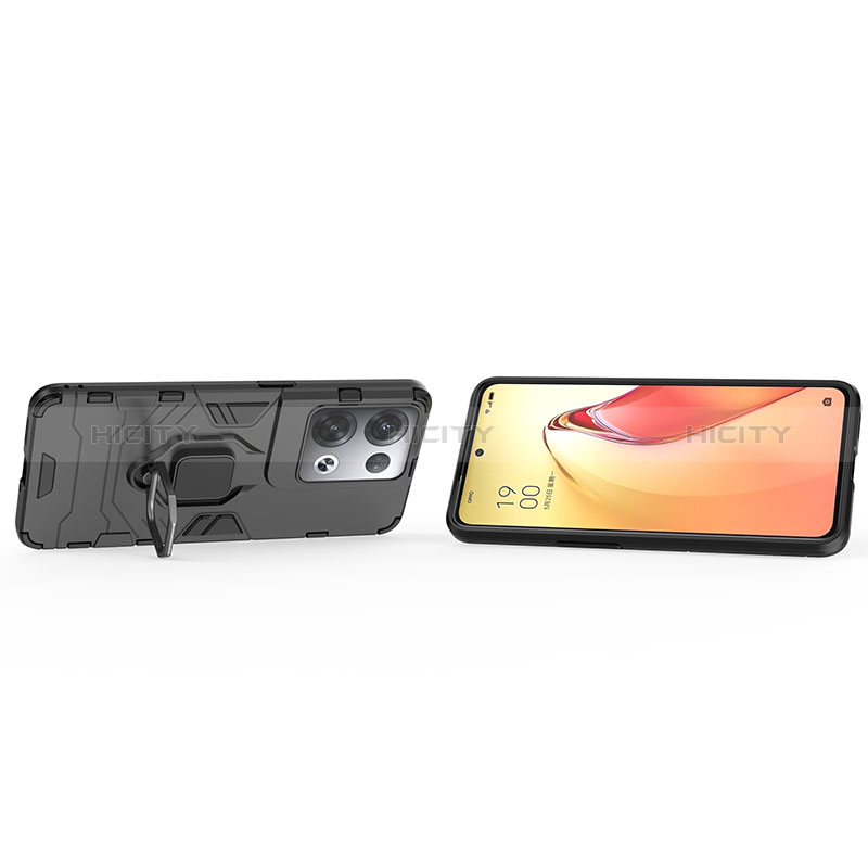 Funda Bumper Silicona y Plastico Mate Carcasa con Magnetico Anillo de dedo Soporte S01 para Oppo Reno9 Pro+ Plus 5G