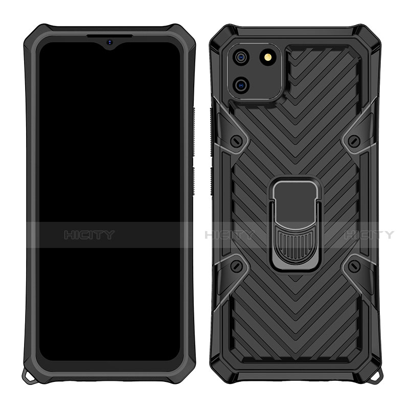 Funda Bumper Silicona y Plastico Mate Carcasa con Magnetico Anillo de dedo Soporte S01 para Realme C11 Negro