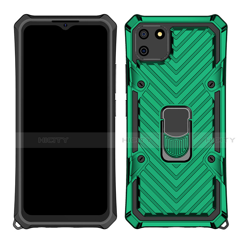 Funda Bumper Silicona y Plastico Mate Carcasa con Magnetico Anillo de dedo Soporte S01 para Realme C11 Verde