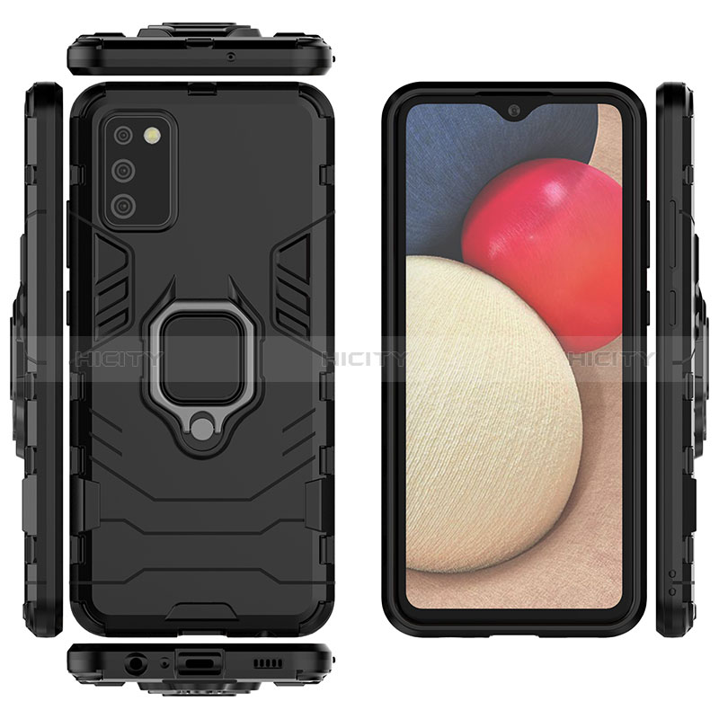 Funda Bumper Silicona y Plastico Mate Carcasa con Magnetico Anillo de dedo Soporte S01 para Samsung Galaxy A02s