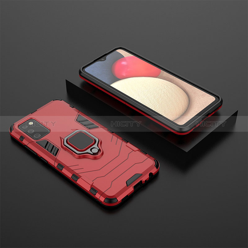 Funda Bumper Silicona y Plastico Mate Carcasa con Magnetico Anillo de dedo Soporte S01 para Samsung Galaxy A02s Rojo