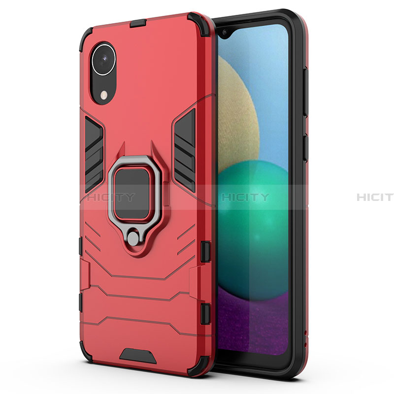 Funda Bumper Silicona y Plastico Mate Carcasa con Magnetico Anillo de dedo Soporte S01 para Samsung Galaxy A03 Core Rojo