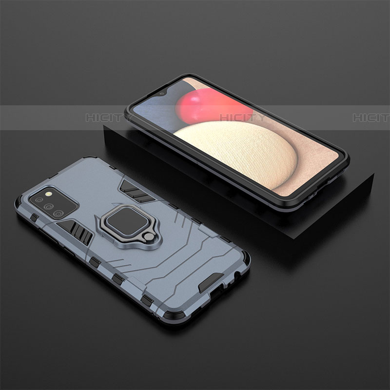 Funda Bumper Silicona y Plastico Mate Carcasa con Magnetico Anillo de dedo Soporte S01 para Samsung Galaxy A03s