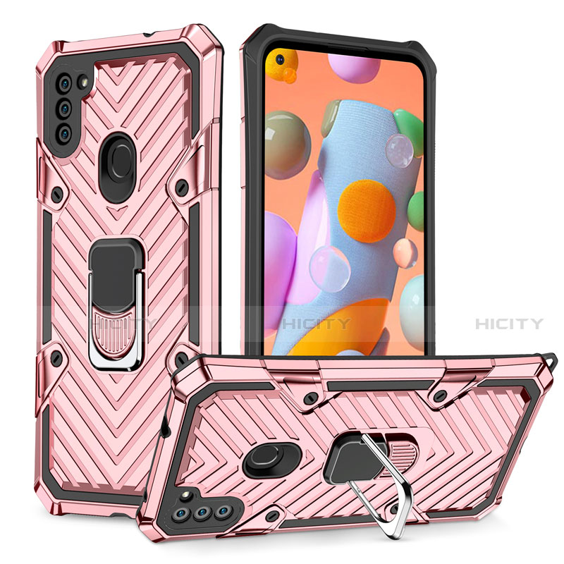 Funda Bumper Silicona y Plastico Mate Carcasa con Magnetico Anillo de dedo Soporte S01 para Samsung Galaxy A11