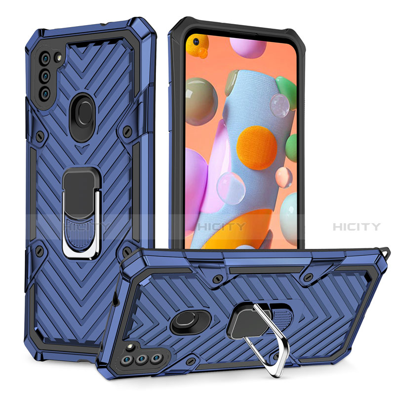 Funda Bumper Silicona y Plastico Mate Carcasa con Magnetico Anillo de dedo Soporte S01 para Samsung Galaxy A11