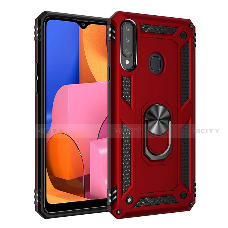 Funda Bumper Silicona y Plastico Mate Carcasa con Magnetico Anillo de dedo Soporte S01 para Samsung Galaxy A20s Rojo