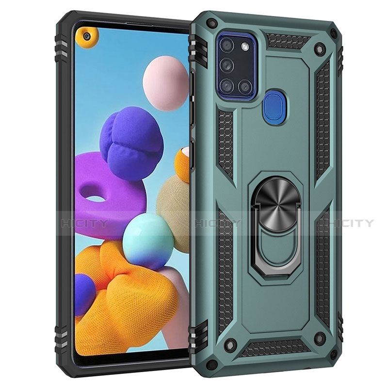 Funda Bumper Silicona y Plastico Mate Carcasa con Magnetico Anillo de dedo Soporte S01 para Samsung Galaxy A21s