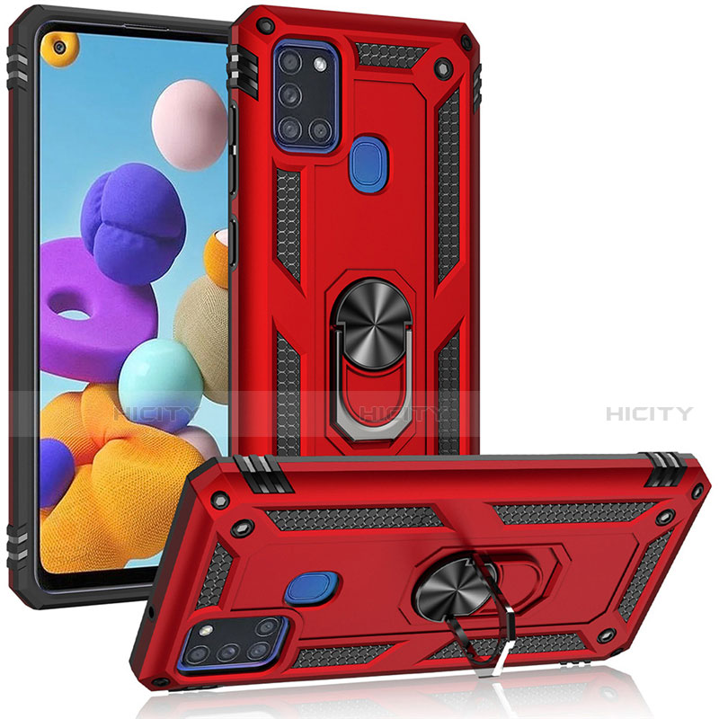 Funda Bumper Silicona y Plastico Mate Carcasa con Magnetico Anillo de dedo Soporte S01 para Samsung Galaxy A21s