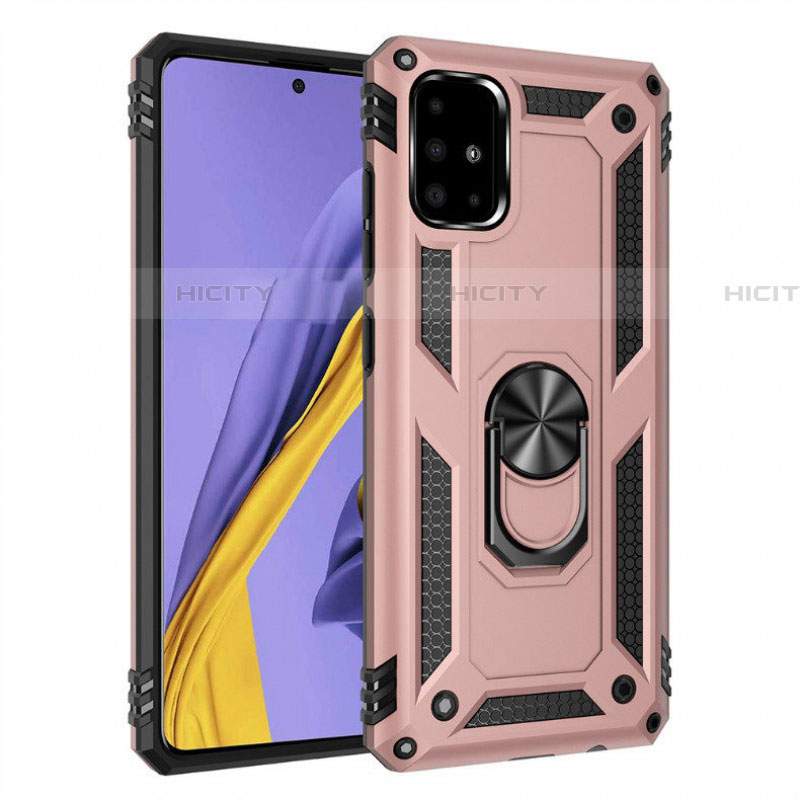 Funda Bumper Silicona y Plastico Mate Carcasa con Magnetico Anillo de dedo Soporte S01 para Samsung Galaxy A51 5G Oro Rosa