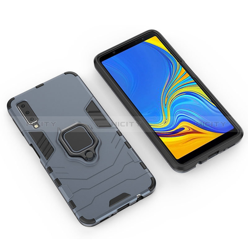 Funda Bumper Silicona y Plastico Mate Carcasa con Magnetico Anillo de dedo Soporte S01 para Samsung Galaxy A7 (2018) A750