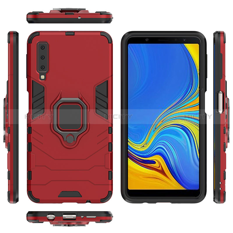 Funda Bumper Silicona y Plastico Mate Carcasa con Magnetico Anillo de dedo Soporte S01 para Samsung Galaxy A7 (2018) A750